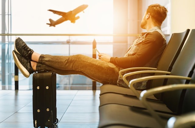 Relaxed traveller waiting at the airport